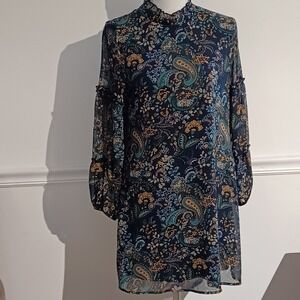 Emerald Sundae Womens Dress Sz‎ Small Lined Navy Blue W/Floral & Paisley Print